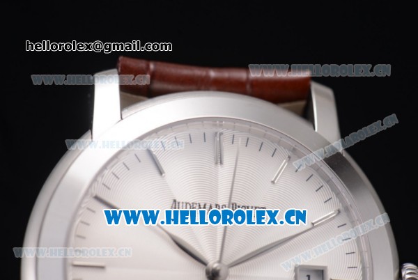 Audemars Piguet Jules Audemars Clone AP Calibre 3120 Automatic Steel Case with White Dial Brown Leather Strap and Stick Markers (EF) - Click Image to Close